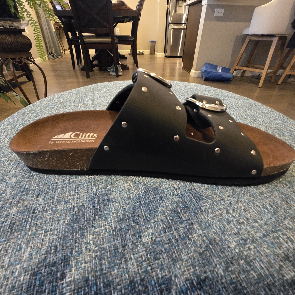 Cliffs by White Mountain, Black Double Buckle Studded Slide Sandals - Picture 5 of 8